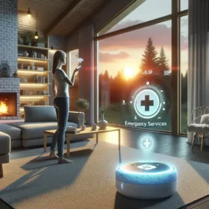 "Amazon Alexa AI-powered emergency response training demonstration in a U.S. home, showcasing voice-activated technology assisting with safety protocols and emergency procedures."