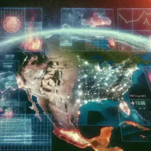 "AI-powered wildfire risk analysis dashboard by Amazon Web Services showcasing data visualization for U.S. states' fire risk assessment"