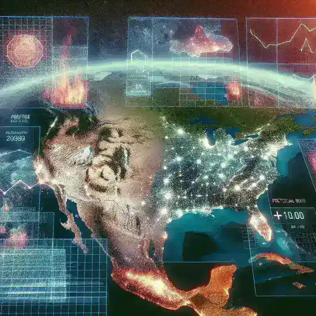 "AI-powered wildfire risk analysis dashboard by Amazon Web Services showcasing data visualization for U.S. states' fire risk assessment"