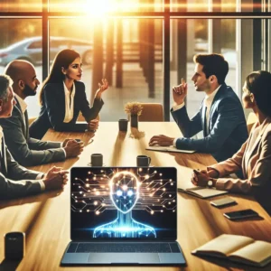 "Microsoft Outlook logo with a visual representation of AI-powered meeting recap tools, highlighting innovations in productivity for U.S. companies."