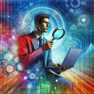 "Content creators and researchers examining video metadata on a laptop, illustrating the process of legally scraping video data for enhanced content creation and analysis."