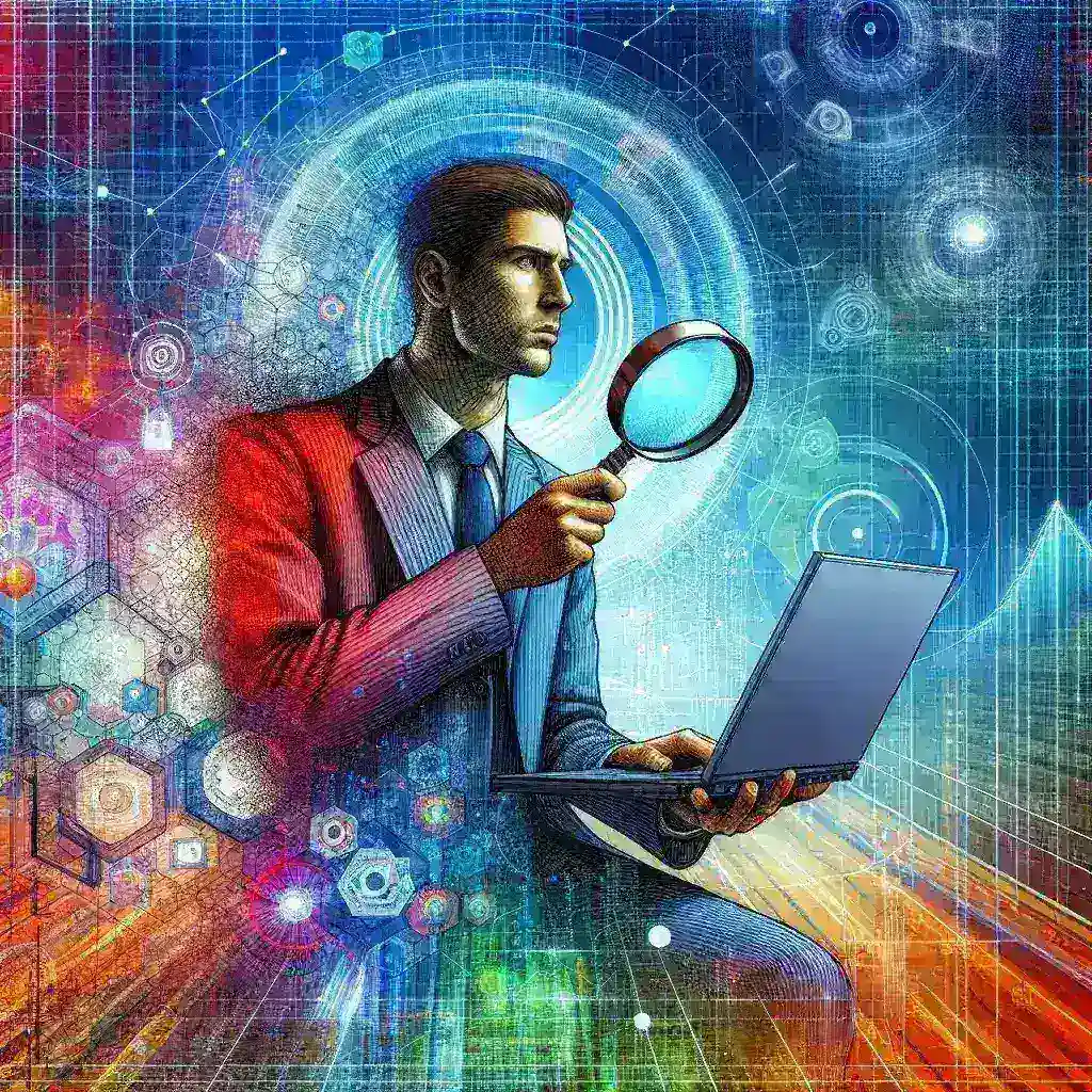 "Content creators and researchers examining video metadata on a laptop, illustrating the process of legally scraping video data for enhanced content creation and analysis."